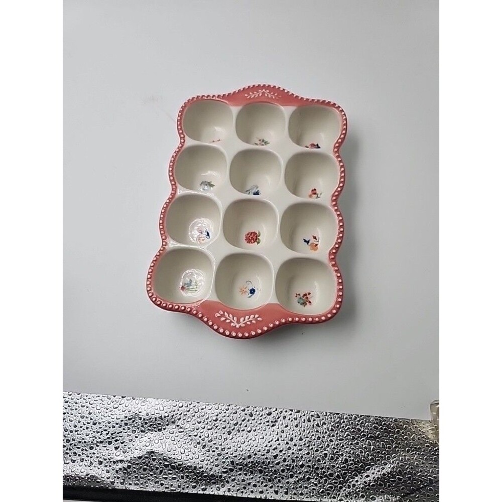 Pioneer Woman Egg Holder Blooming Bouquet Ceramic Stoneware Floral Holds 12 eggs